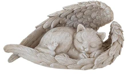 FENGCHUANG Cat Garden Ornaments Outdoor, pet memorial stones with Angel Wings, Weather-Resistant Polyresin (Cat)