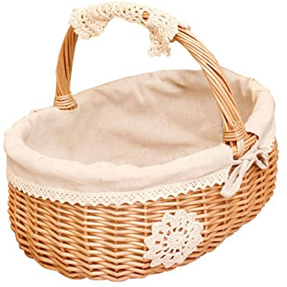 Hohopeti Cesto Da Picnic Vimini Con Manico Cesta Portaoggetti Leggera e Portatile Per Frutta Verdura e Fiori Per Spiaggia e Uso Quotidiano