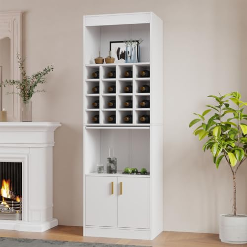 KeepGoon Stehschrank in Schwarz für Weinliebhaber, 16 Weinfächer - 180 cm hoch - Weinschrank,Esszimmer Highboard, Wohnzimmerregal, Eckschrank, Sideboard,Vitrine (Weiß)