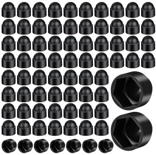 Akamino 100 PCS M10 Hex Nut Protective Caps Cover, (17mm Wrench) Black Plastic Nut and Bolt Dome Cap with No Thread, Decoration Screw Caps for Screws Bolts