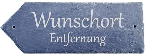 Dekolando Wegweiser Richtung Pfeil Schild personalisiert Ort Entfernung Leitsystem graviert Schiefer Orientierung 22 x 8 cm (Pfeil Links)