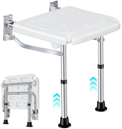 Sedia Da Doccia Pieghevole, Sgabello da Bagno Regolabile in Altezza, Capacità di Carico Fino a 180 kg, con Piedini di Supporto, Per Anziani e le Persone con Difficoltà Motorie