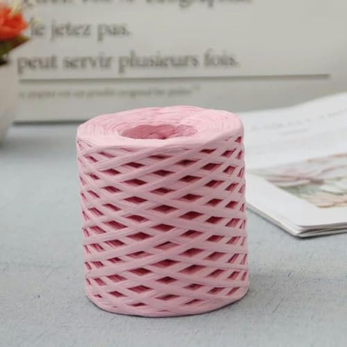 Cinta de cuerda de rafia de 200 m, cordones de papel de paja de rafia natural para ondear, cordel, embalaje de fiesta, manualidades, suministros de costura DIY-rosa-200 metros