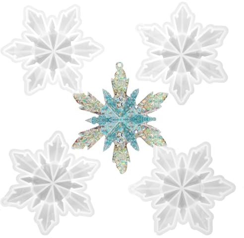 Sprinlot Stampo in Silicone Natale, 4Pcs Silicone Stampo Fiocco di Neve, Stampi in Silicone Resina Epossidica DIY, Stampi in Resina di Natalizi, Regalo Natale Compleanno Amici di Famiglia