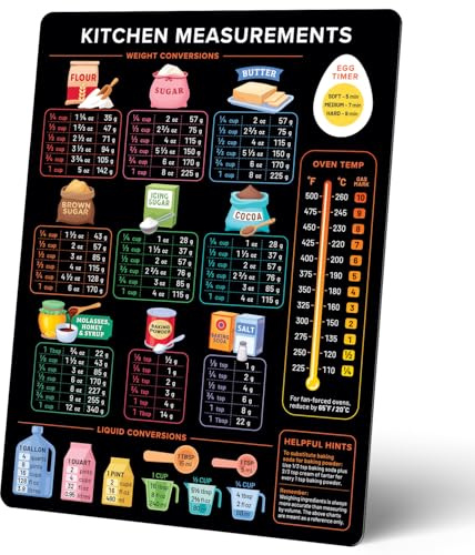 Levain & Co Küchen-Umrechnungstabelle Magnet – dunkel für einfacheres Kochen & Backen – Vintage nützliche Gadgets – süßes Zubehör – Koch- & Backzubehör – Geschenke für Bäcker | Backen ohne Mathematik - Tassen, Gramm, Unzen & Ofentemperaturen auf einen Blick, ein Retro-Akzent für jede Küche