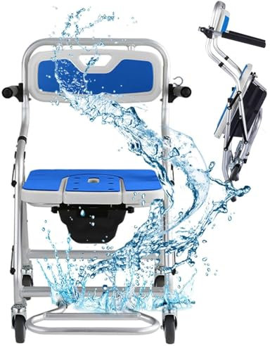 HELINAZI Sedia da Toilette Pieghevole per Doccia con Ruote, Sedia da Toilette Portatile con rotelle, Sedia da Bagno, Sedia a rotelle