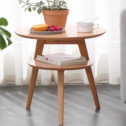 Petite Table d Appoint Ronde 2 Niveaux de Stockage sans Formaldéhyde Table d'Appoint Bois，Approprié Salon Chambre 51（H）× 42（D） cm，Couleur Noyer, Couleur Bois(Wood Color)