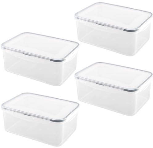 ZOENHOU Juego de 4 recipientes herméticos de almacenamiento de alimentos de 2.8 L, cajas grandes de plástico transparente herméticas para almacenamiento de alimentos con tapas, botes rectangulares