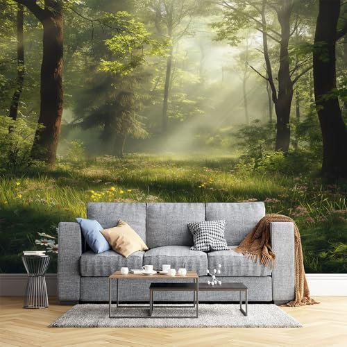 JEDTAKCT 300X210Cm Seidetapete Nebliger Waldtapete Elegance Tapete Im Natürliche Landschaft Design Tapete Wandtapete Wohnzimmer Schlafzimmer Flur Strukturtapete