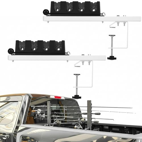 Seenelling 2 Pcs Fishing Rod Holders for Truck Bed 4-rod Capacity Secure Clamp-on Design Fishing Pole Rack for Car Truck Bed