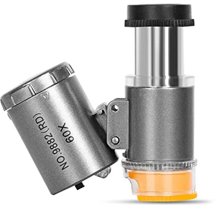 TYZK Accessori per microscopi Tasca portatile 60 x Lente d'ingrandimento diretta Microscopio leggero con 2 LED bianco e 1 leggera durata e prestazioni affidabili(argento)