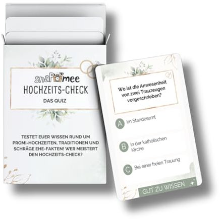Hochzeits-Check by snaPmee - Witziges Quiz Spiel für JGA & Hochzeit - 50 Quizfragen zur Hochzeitsplanung, Rekorden, Promis & Co - Geschenk Braut, Bräutigam, Trauzeugin