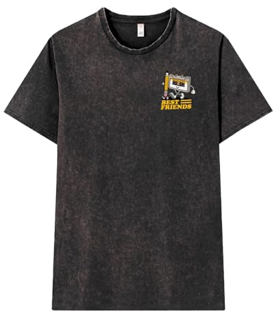 Pampling Camiseta de Manga Corta, 100% Algodón, Doble Impresión, Ropa Unisex para Hombre y Mujer, Serigrafiada con Cuello Redondo y Corte Recto, Color Washed Black (Best Friends, M)