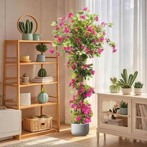 Aptliton 185cm Artificial Bougainvillea Tree, Big Realistic Faux Tree In Pot, with Flowers And Leaves Home Decor Artificial Bougainvillea Plant for Indoor Outdoor Home Office Living Room Balcony