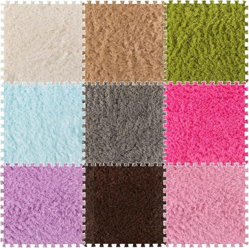 KjoiDWz Losetas de Alfombra de Felpa, Alfombra de Suelo de Rompecabezas de Espuma entrelazada de 9 Cuadrados, Alfombra de retales, Alfombra de Suelo cortable y Multiusos