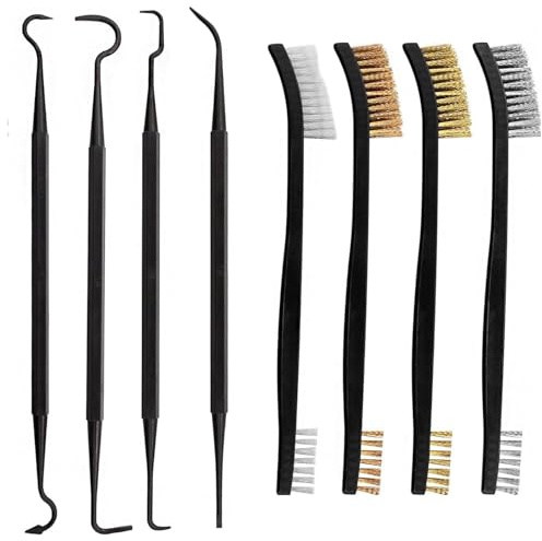 WUBAYI Kit de 8 Petites Brosses Métalliques – Brosses à Fil pour Nettoyage et Dérouillage – Avec Poils en Plastique, Acier Inoxydable, Laiton, Bronze Phosphoreux, Nylon et 4 Crochets Double Extrémité