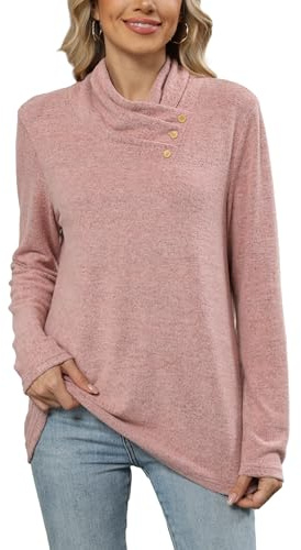 Famulily Tunic Sweatshirts for Women Long Sleeve Cowl Neck Jumpers with Buttons Soft Loose Fitted Pullover Shirt Tops
