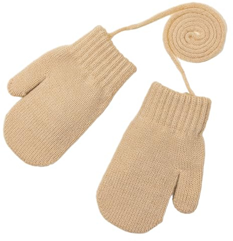 Kinder Winter Handschuhe Fäustlinge 1-4 Jahre Warme Gestrickte Fäustlinge | Kleinkind Einfarbige Strickhandschuh mit Schnur Jungen Mädchen Hang Neck Fausthandschuhe Halshandschuhe für Outdoor