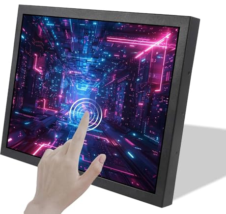 VSDISPLAY 15 tum industriell LCD-skärm 1024 x 768 4:3 1000 nit IPS med resistiv peksensor, H/D VGA DVI-videoport, 75 mm/100 mm monteringshål