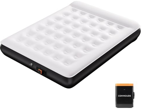 COMMOUDS Queen Air Mattress with Built-in USB Rechargeable Air Pump, Camping Blow up Mattress, Portable Inflatable Mattress, Air Bed for Outdoor, Travel, Home and Guest, 8 Raised