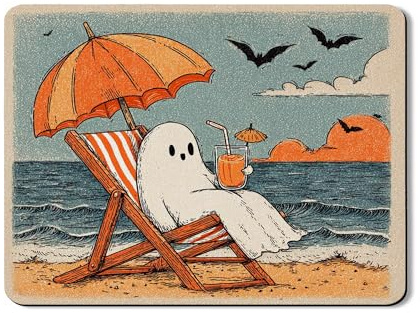 Ghost Beach Dish Drying Mats For Kitchen Counter, Vintage Halloween Ocean Absorbent Rubber Dish Mat, Fun PU Leather Drying Pad For Coffee Bar 18x24 Inch
