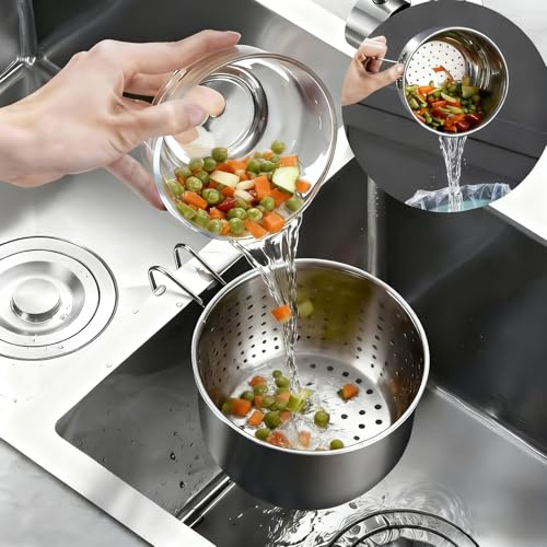 Sieb für Spülbecken, Edelstahl Spülbecken Sieb Abtropfkorb Hängend, Ohne Hände zu Verschmieren, Feinfilter für Küche Spüle, Ideal zum Waschen und Organisieren (Silber)