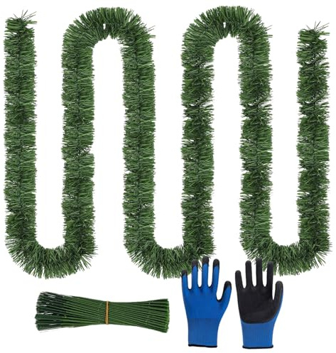ZHYUGOYA 15M Ghirlanda Natalizia Verde, Ghirlanda Natalizia Artificiale per Porta Scale, DIY Ghirlanda Natale con Guanti Filo Metallico, Decorazioni Natalizie Lunghe in PVC (15m)