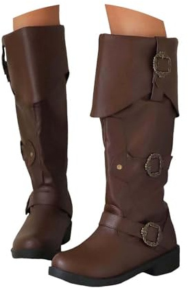 Damen-Stiefel, Piraten-Stiefel, mittelalterlich, Renaissance, mittelhoch, wadenhoch, spitzer Zehenbereich, modisch, lässig, niedriger Absatz, Gothic-Stiefeletten, bequeme Outdoor-Schuhe für Herbst und