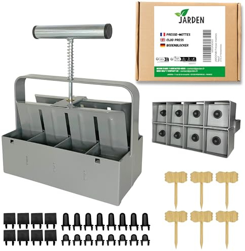JARDEN® Presse-mottes Manuel pour Semis Professionnel - 8 Mottes Carré de 5x5 cm - Outil de Jardinage Inoxydable en Acier pour Plantation de Graines, Semences et Boutures