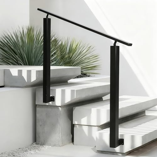 HavenGlide Handlauf 100cm Treppengeländer Schwarz mit 2 Pfosten für Treppen Brüstung, Verstellbare Eingangsgeländer, Geländer Außen und Innen für Senioren, Veranda & Deck (Seitliche Montage)