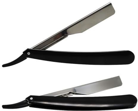 Handrasierer aus Metall für Bart und Kurzhaar in Schwarz | Manuelles Rasiermesser, Leicht und Platzsparend, für Barbershops und Friseursalons, 2 Stück