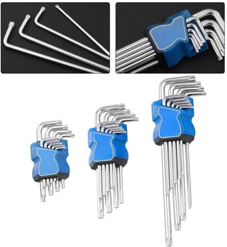 VRTYVEYBB Set di 9 cacciaviti Torx a forma di L, con 9 misure (T10-T50) per riparazione auto e elettronica, anima in acciaio con manico in plastica