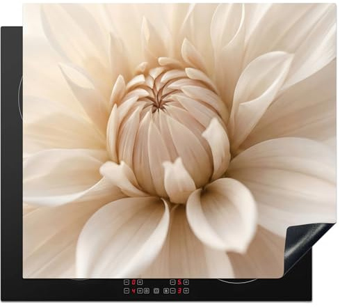 KitchenYeah© Induction Hob Protector Mat Stove Cap Top Cover Kitchen Cooker | 20.5x23.6 / 60x52 cm - Covers for Electric Hobs Vinyl Flower - Dahlia - White