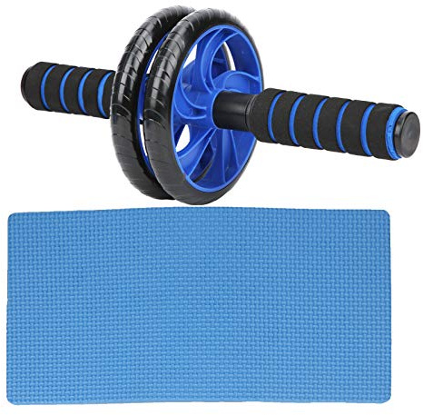 AMONIDA Rullo per Addominali Ultra-silenzioso per Allenamenti a Casa Doppio Esercizio con Ginocchiere PVC Blu 1 Set