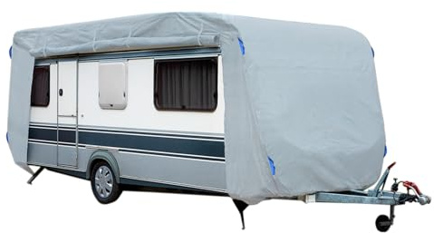 GreenYard® Abdeckplane für Wohnwagen oder Wohnmobile Camping Schutzhülle | Schutz vor Staub und Nässe | wasserabweisend und atmungsaktiv | langlebig (Größe L 610 x 250 x 220 cm)