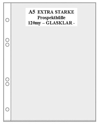 PS-Handelshaus A5 Prospekthüllen stark, 120my glasklar glatt, 100 St. | Dicke 0,12mm, Dokumentenecht, Ohne Aufdruck, Klarsichthülle mit Abheftrand, Ideal für kleine Dokumente, 100% recycelbar