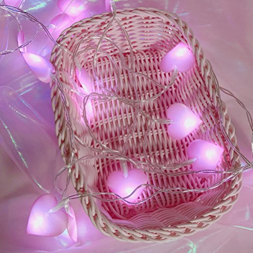 LEDMomo LED-Lichterkette mit Herzen, 3 m, 20 LEDs, batteriebetrieben, warmweiß, für Weihnachten, Schlafzimmer, Hochzeit, Innen, Puppenhaus usw.