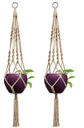 Vasi Sospesi per Piante, Fioriere, Portafiori Corda Tessitura a Mano, in Macrame, con Ganci, portavaso da appendere, per piante, per interni, esterni, giardino, balcone, finestra, soggiorno