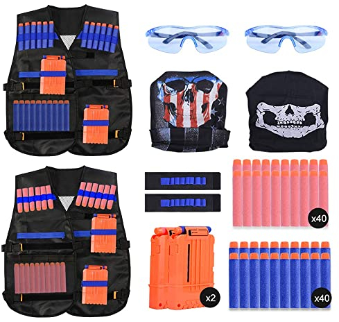 EXTSUD 2er Taktische Weste Jacke Set Kinder Taktische Jacke Set für Nerf Guns N-Strike Elite,Kids Tactical Vest für Nerf Zubehör Set