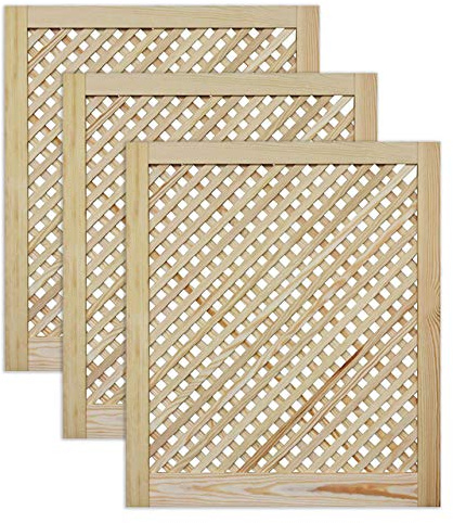 Gittertür Holztür natur 69 x 59,4 cm Schranktür Raumteiler Schiebetür für Regale, Schränke, Möbel | Kiefer Holz unbehandelt | Dreier Paket 3-er Pack