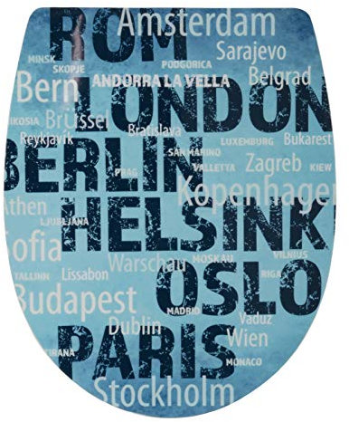 SITZPLATZ® WC-Sitz mit Absenkautomatik, Dekor Stadtliebe, abnehmbar, Thermoplast Toilettensitz, TopFix Befestigung von oben, universale O Form, Toilettendeckel mit Schriftzug, Klodeckel oval, 40685 7