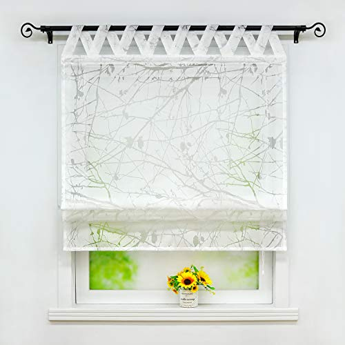 Joyswahl Voile Raffrollo transparentes Raffgardine mit Ausbrenner-Motiv »Aliya« Schals mit V-Schlaufen Fenster Vorhänge BxH 100x140cm Weiß 1 Stück