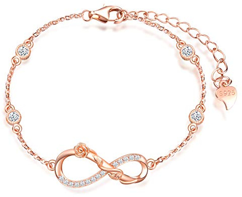MicLee Endlose Liebe  Damen Einfach Armband Zirkonia 925 Sterling Silber Allergenfrei Rose Unendlichkeit Zeichen Armreif Armkette mit Geschenkbeutel Super Geschenk für Mutter Freundin