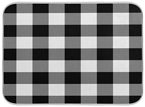 White and Black Buffalo Plaid Dish Drying Mat 18x24 for Kitchen Classic Buffalo Check Dishes Pad Dish Drainer Rack Mats Absorbent Fast Dry Kitchen Accessories