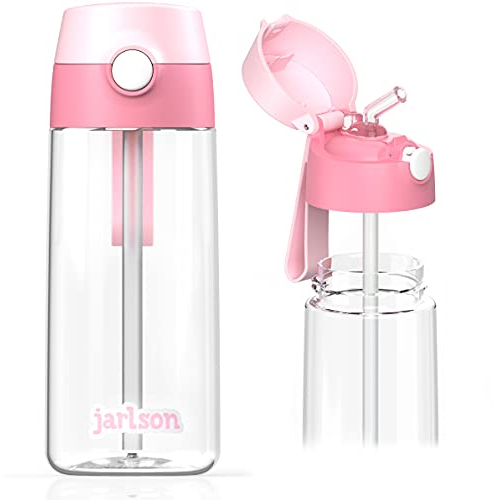 Jarlson® Trinkflasche Kinder Tritan Emi [MIT STROHHALM] - Auslaufsichere Wasserflasche - Kindertrinkflasche Schule & Kindergarten - Water Bottle Kids - BPA Freie Flasche - Kinderflasche (500ml Rosa)