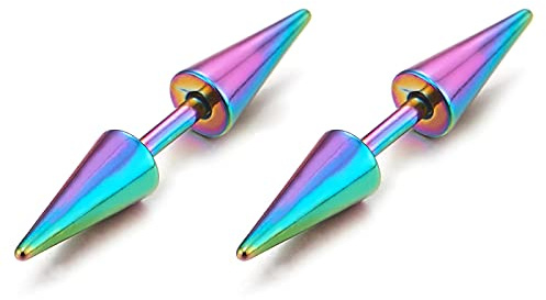 Oxidado Arco iris Doble Pico, Enchufe Falso Fake Plug, Pendientes de Hombre Mujer, Aretes, Acero, 2 Piezass