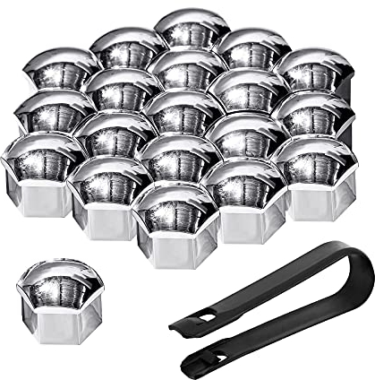 Bseical Radschraubenkappen 20 Stücke, 17mm 19mm 21mm Radschrauben Radbolzen Radmuttern Kappen mit Radmutternschlüssel, für Alle Autos (Silber, 19mm)