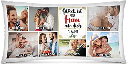 Print Royal Kissen selbst gestalten XXL - mit 7 Fotos Bedrucken - Glück ist eine Frau wie Dich zu haben - Geschenk Valentinstag Geburtstag Weihnachten - Fotokissen in XXL inkl. Füllung, 80x40 cm