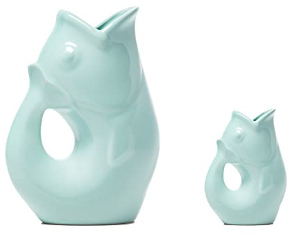 Gurgle Pot Fischkrug – Set mit 2 Stück, französisch inspiriertes Design, großer Krug 1.2 l mit passendem Sahnekännchen, das perfekte Geschirr für drinnen oder draußen, 107 ml Flüssigkeit und 90 ml