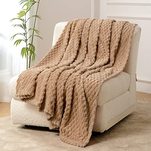 FY FIBER HOUSE Fleece Kuscheldecken, extra weiche Flauschige Decken, leichte, gemütliche Mikrofaser Sofadecke/Wolldecke für Büro, Sessel und Camping, 130x150cm, Kamel